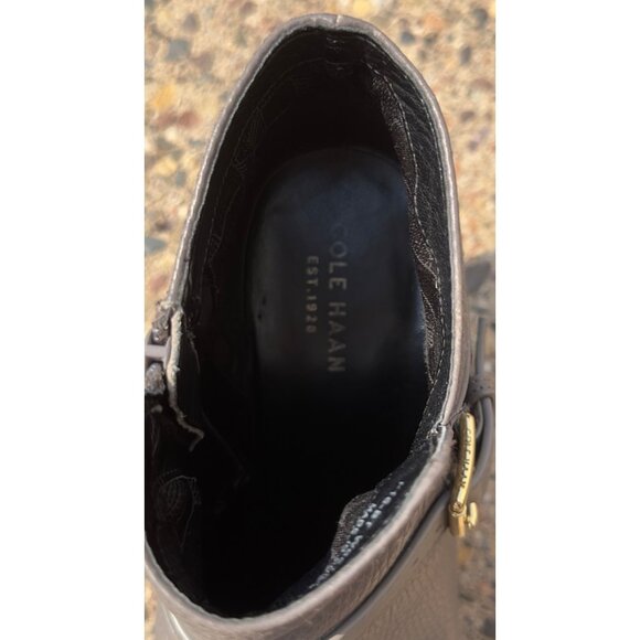 Women's Gray Leather Ankle Boots With Buckle & Zipper Closure Stacked Heel - Picture 8 of 8